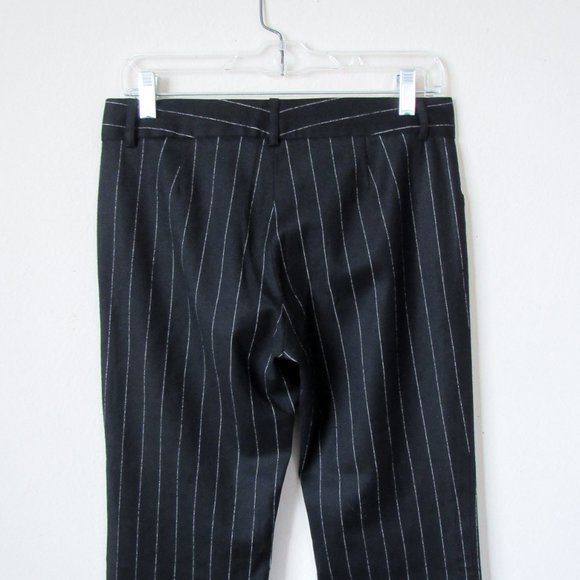 SOLD THEORY Black Pinstripe Flare Trousers Low Rise Wool Dress Pants Essential - Picture 9 of 13